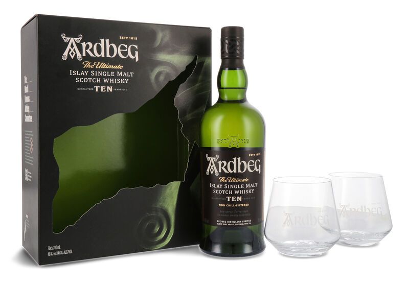 Ardbeg Ten 10 YO Islay Single Malt Whisky Geschenk-Set 46% vol. 0,70l