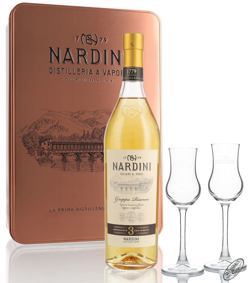 Nardini Grappa Riserva 3 anni Geschenk-Set 50% vol. 0,70l