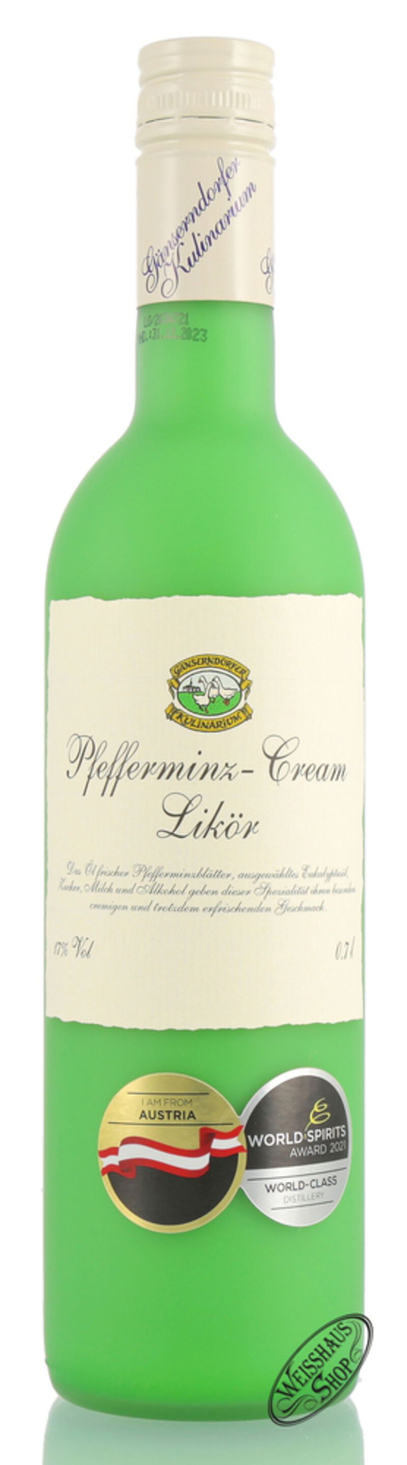 Auersthaler Pfefferminz Cream Likör 17% vol. 0,70l B-Ware