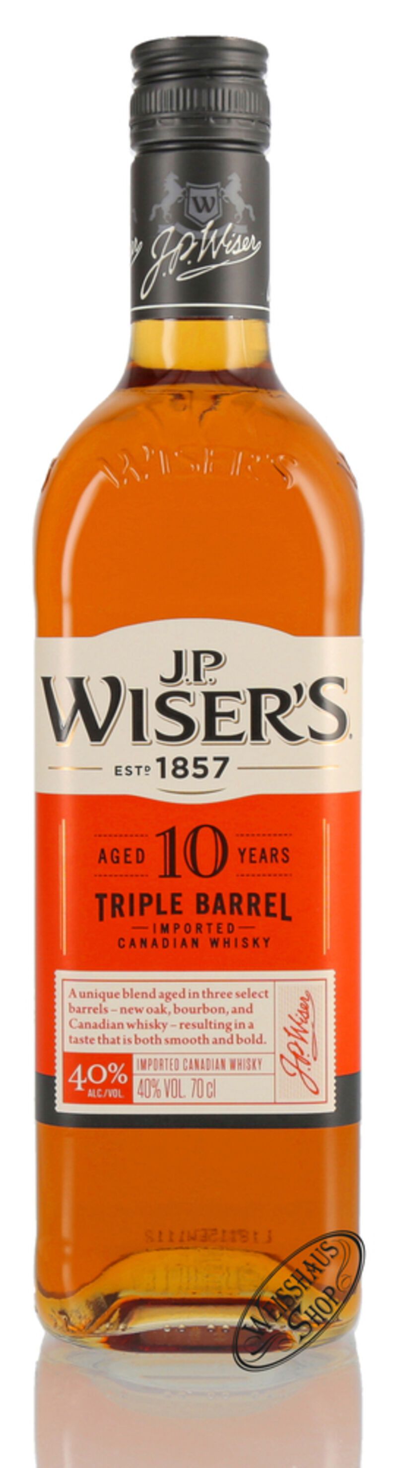 J.P. Wiser's 10 YO Triple Barrel Canadian Whisky 40% vol. 0,70l J.P. Wiser's 10 YO Triple Barrel Canadian Whisky 40% vol. 0,70l