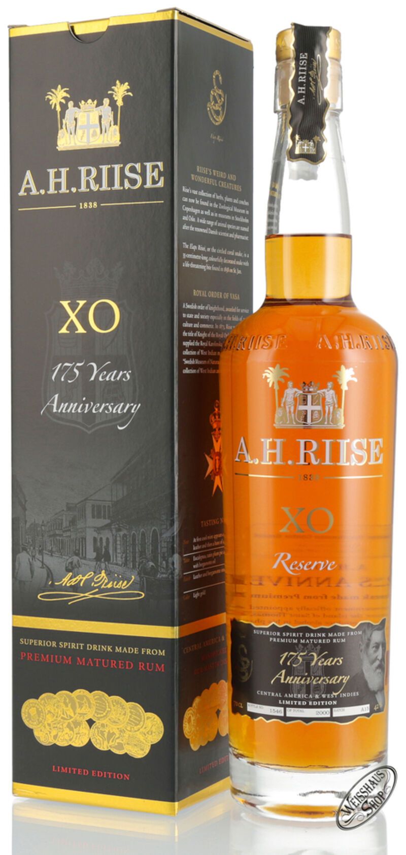 A.H. Riise XO Reserve 175 YO Anniversary Limited Edition 42% vol. 0,70l A.H. Riise XO Reserve 175 YO Anniversary Limited Edition 42% vol. 0,70l