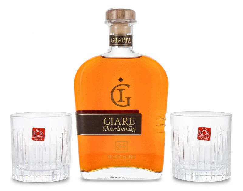 Marzadro Grappa Le Giare Chardonnay Geschenk-Set 45% vol. 0,70l