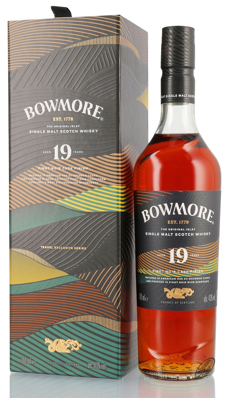 Bowmore 19 YO Pinot Noir Cask Finish Islay Whisky 43% vol. 0,70l Bowmore 19 YO Pinot Noir Cask Finish Islay Whisky 43% vol. 0,70l