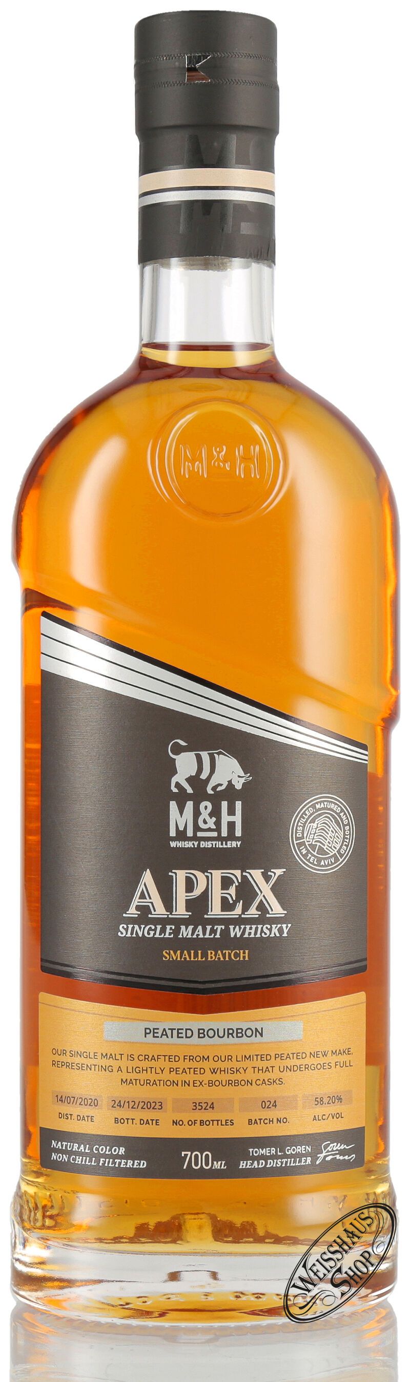 M&H APEX Peated Bourbon Cask Whisky 58,2% vol. 0,70l M&H APEX Peated Bourbon Cask Whisky 58,2% vol. 0,70l