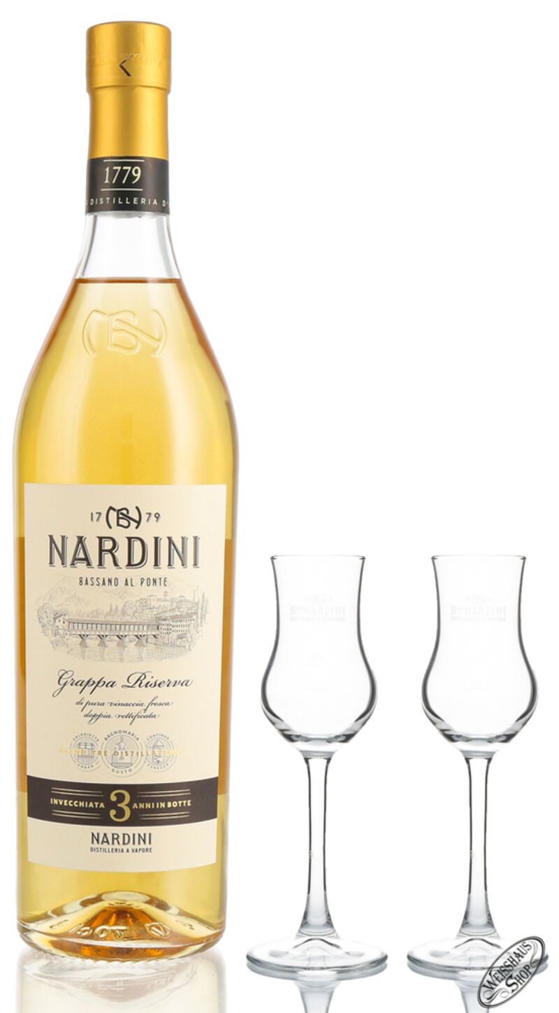 Nardini Grappa Riserva 3 anni Geschenk-Set 50% vol. 0,70l
