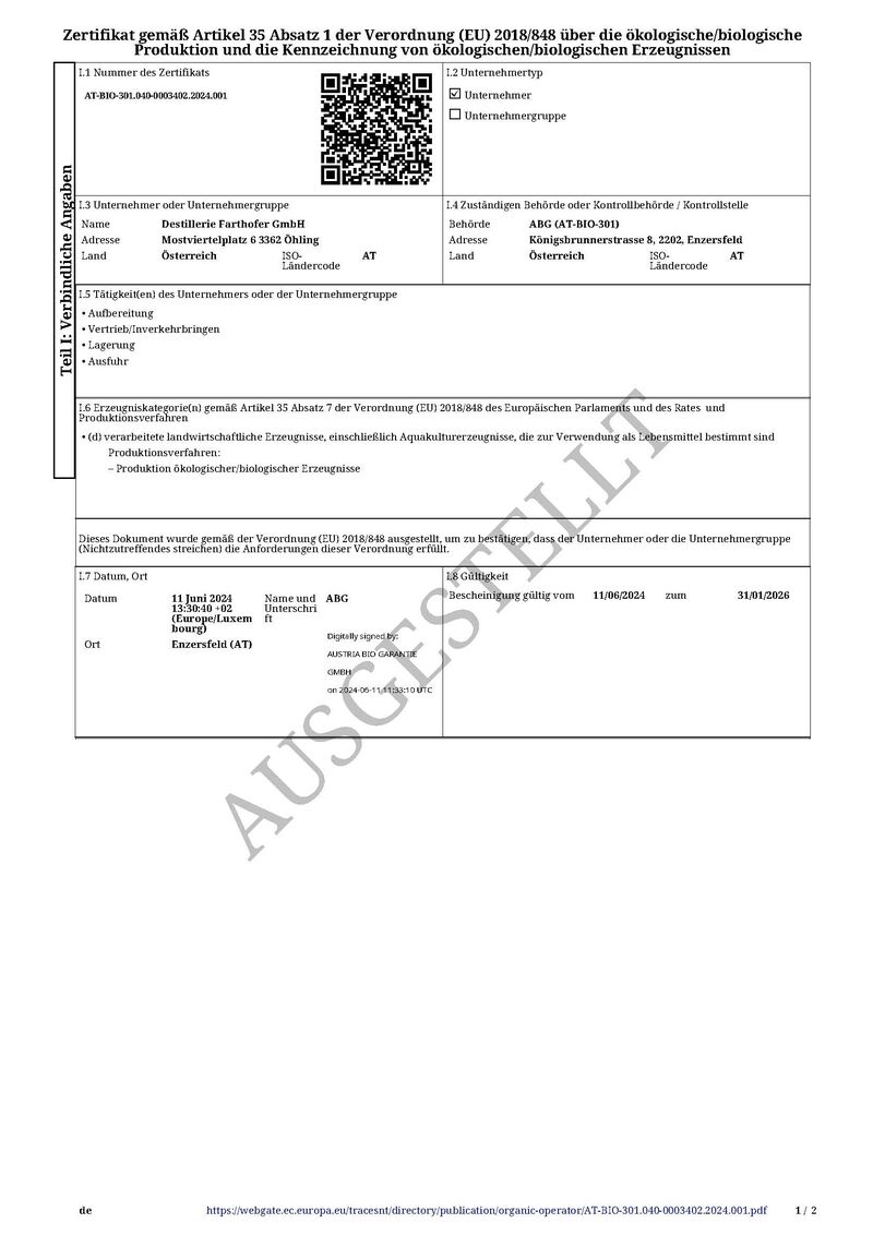 Farthofer Nackthafer Mostellofass 2016 Bio Single Grain Whisky 44,6% vol. 0,50l