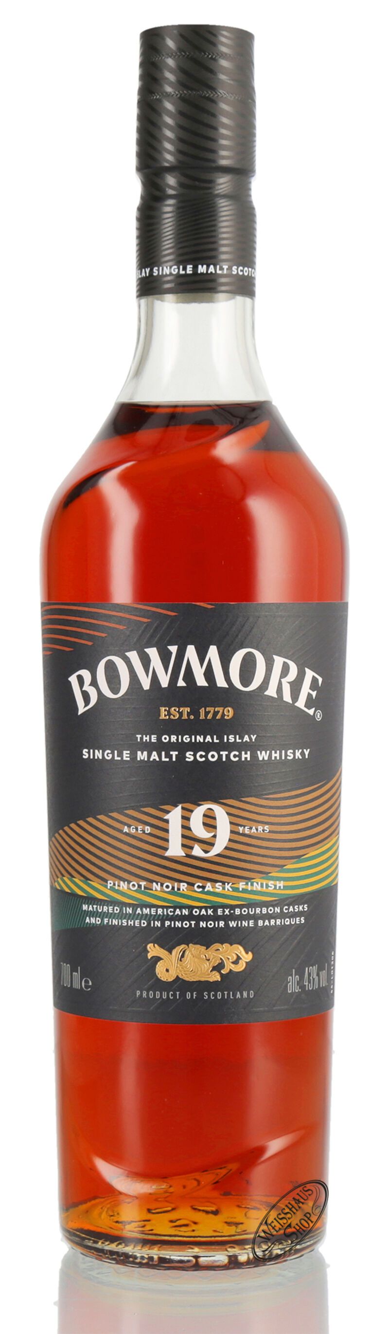 Bowmore 19 YO Pinot Noir Cask Finish Islay Whisky 43% vol. 0,70l Bowmore 19 YO Pinot Noir Cask Finish Islay Whisky 43% vol. 0,70l
