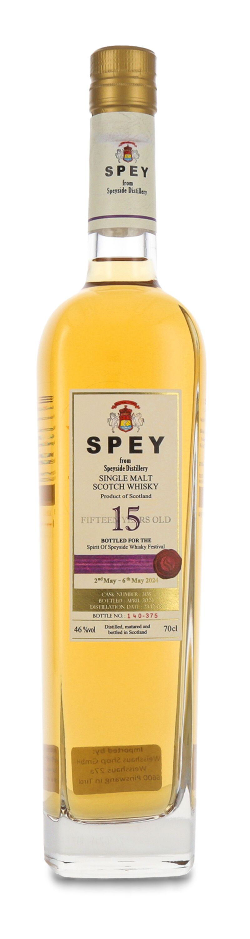 Spey Spirit of Speyside Whisky Festival 2024 Limited Edition 15 YO Whisky 46% vol. 0,70l
