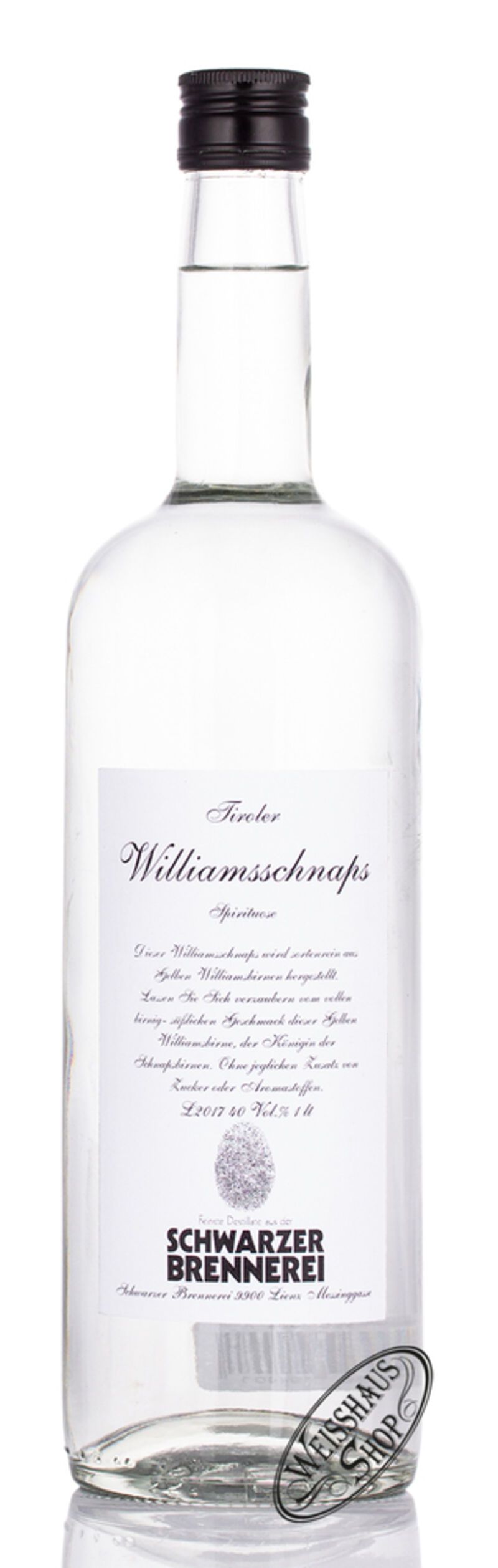 Schwarzer Williams Schnaps 40% vol. 1,0l Schwarzer Williams Schnaps 40% vol. 1,0l