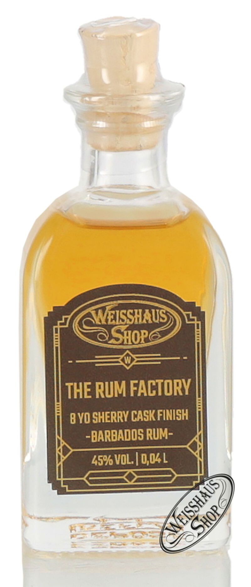 The Rum Factory 8 YO Sherry Cask Finished Barbados Rum 45% vol. 0,04l Weisshaus Sample The Rum Factory 8 YO Sherry Cask Finished Barbados Rum 45% vol. 0,04l Weisshaus Sample