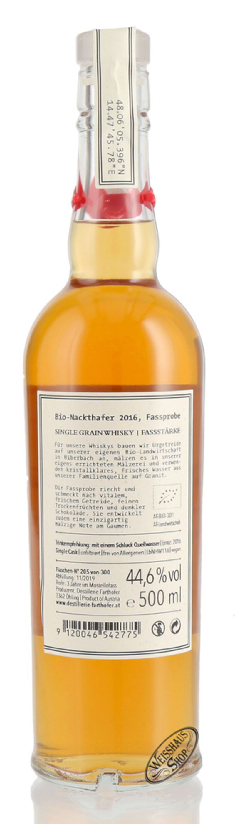 Farthofer Nackthafer Mostellofass 2016 Bio Single Grain Whisky 44,6% vol. 0,50l