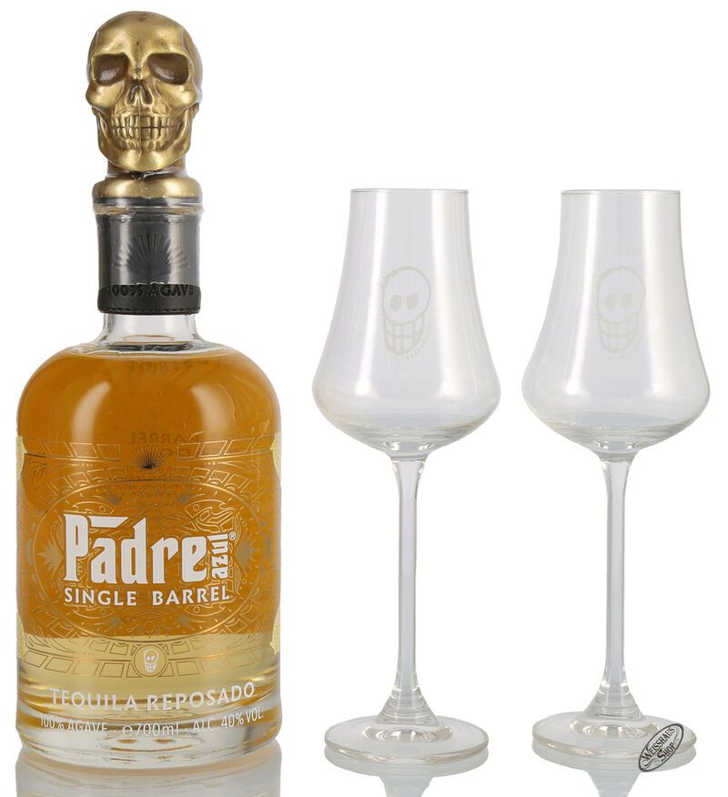Padre Azul Single Barrel Reposado Tequila Geschenk-Set 40% vol. 0,70l Padre Azul Single Barrel Reposado Tequila Geschenk-Set 40% vol. 0,70l