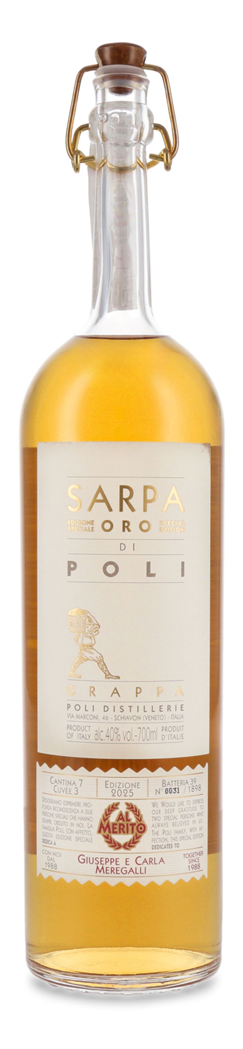 Poli Grappa Sarpa Oro di Barrique in Tubo 40% vol. 0,70l Poli Grappa Sarpa Oro di Barrique in Tubo 40% vol. 0,70l