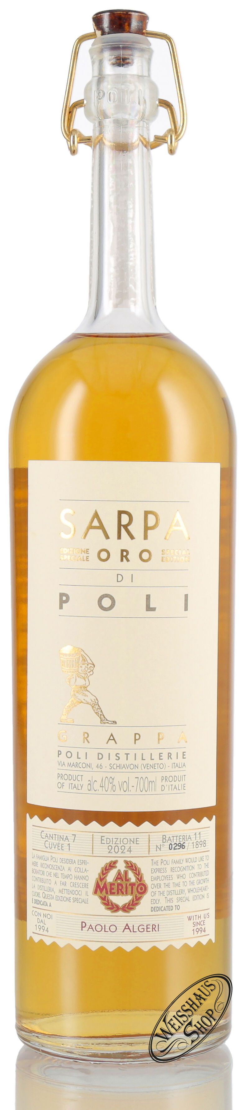 Poli Grappa Sarpa Oro di Barrique in Tubo 40% vol. 0,70l Poli Grappa Sarpa Oro di Barrique in Tubo 40% vol. 0,70l