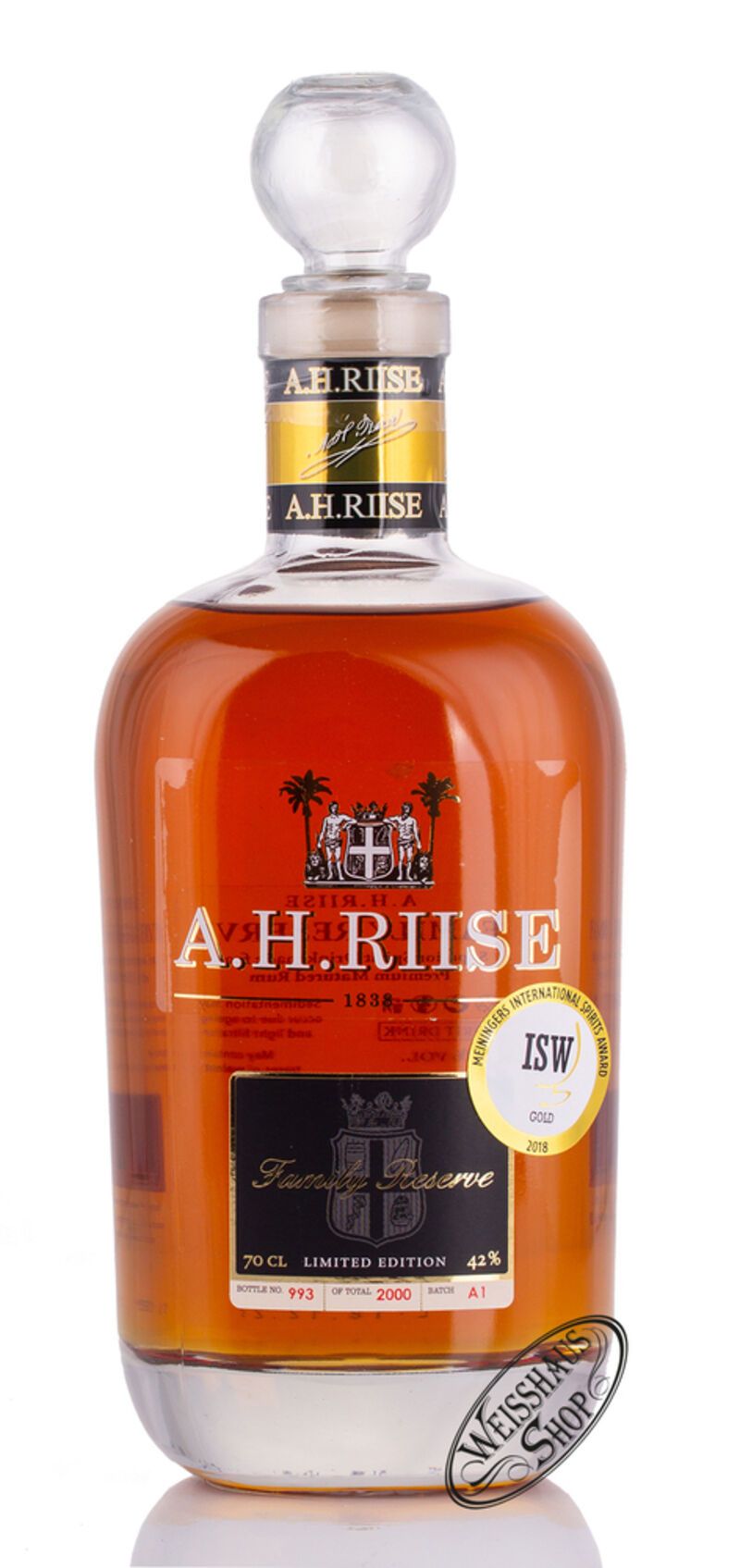 A.H. Riise Family Reserve 1838 25 YO 42% vol. 0,70l A.H. Riise Family Reserve 1838 25 YO 42% vol. 0,70l