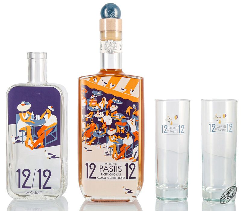 Pastis de Saint Tropez 12/12 "La Caraffe" Geschenk-Set 45% vol. 0,70l Pastis de Saint Tropez 12/12 "La Caraffe" Geschenk-Set 45% vol. 0,70l