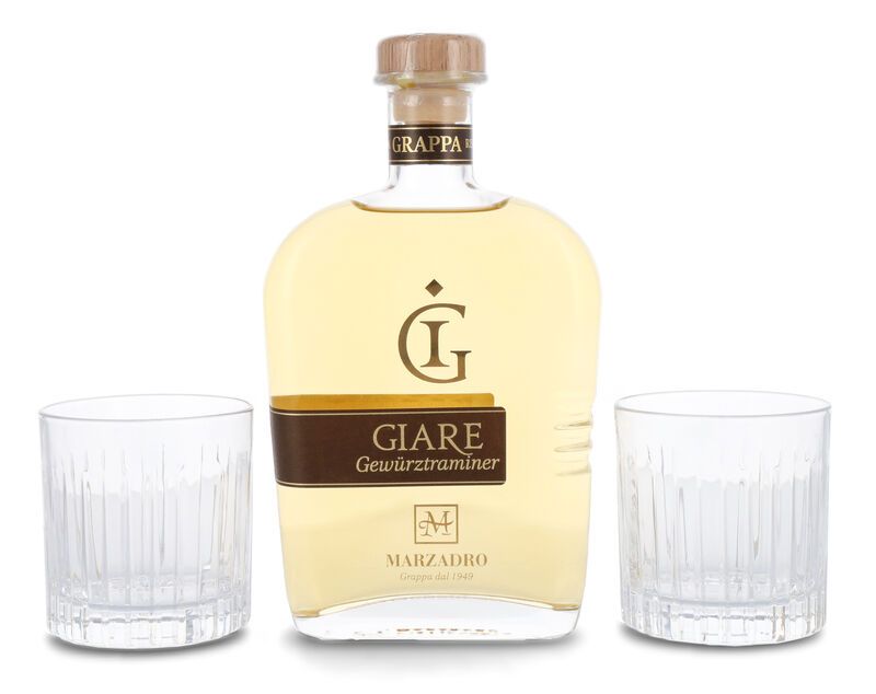 Marzadro Grappa Le Giare Gewürztraminer Geschenk-Set 41% vol. 0,70l