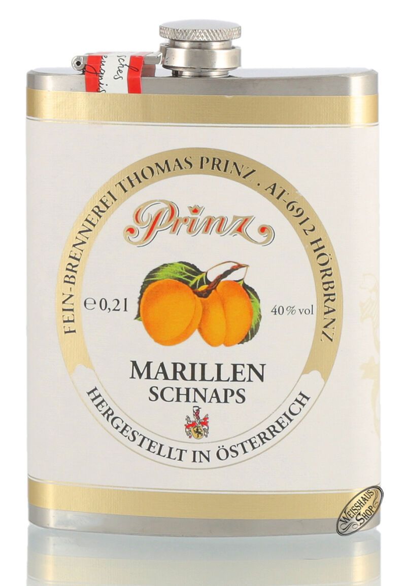 Prinz Marillenschnaps 40% vol. 0,20l Edelstahl Flachmann Prinz Marillenschnaps 40% vol. 0,20l Edelstahl Flachmann