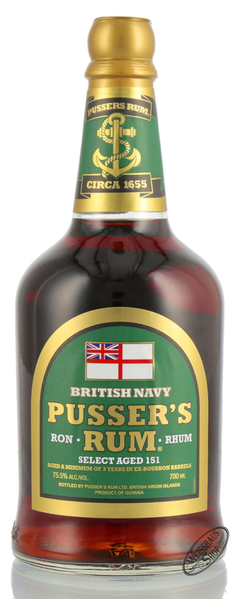 Pusser's Navy Rum Green Label Overproof 75,5% vol. 0,70l Pusser's Navy Rum Green Label Overproof 75,5% vol. 0,70l