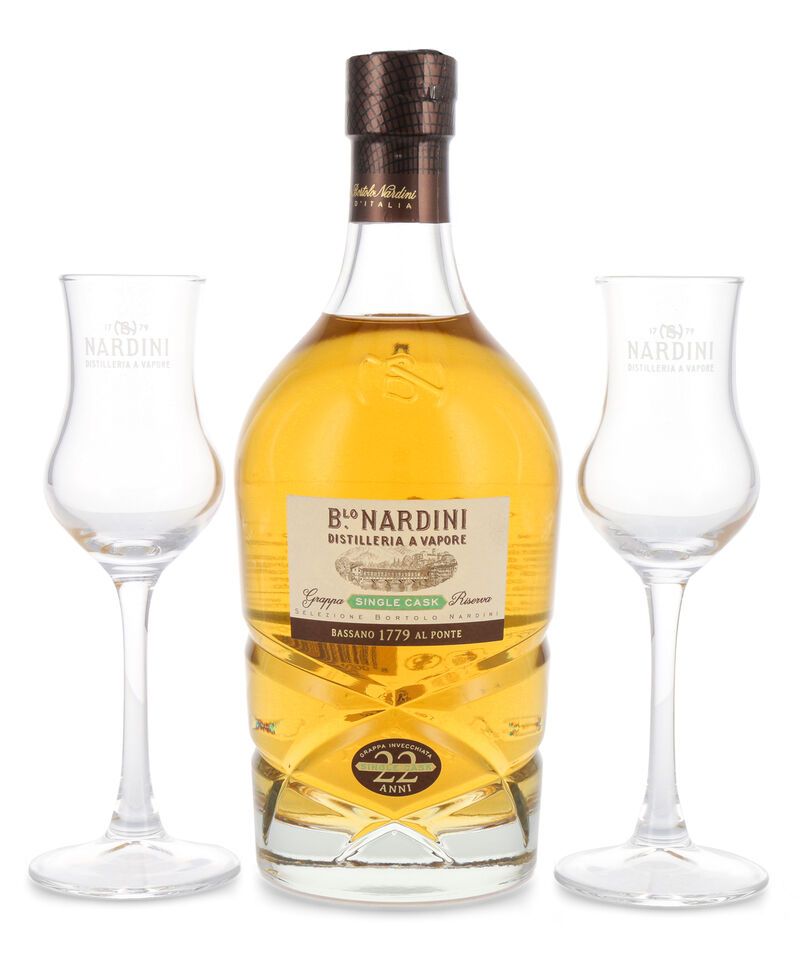 Nardini Grappa Riserva 22 YO Single Cask Geschenk-Set 45% vol. 0,70l