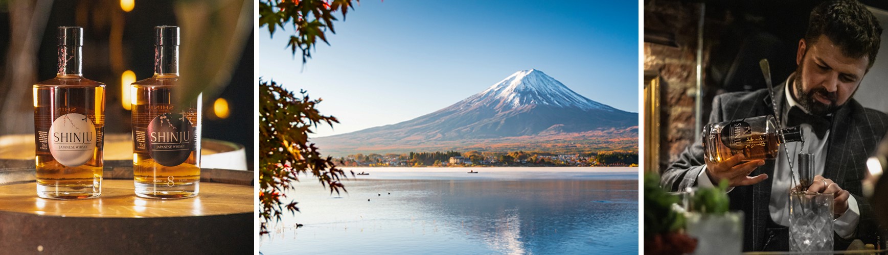 Shinju Flaschen, Berg Fuji und Barkeeper