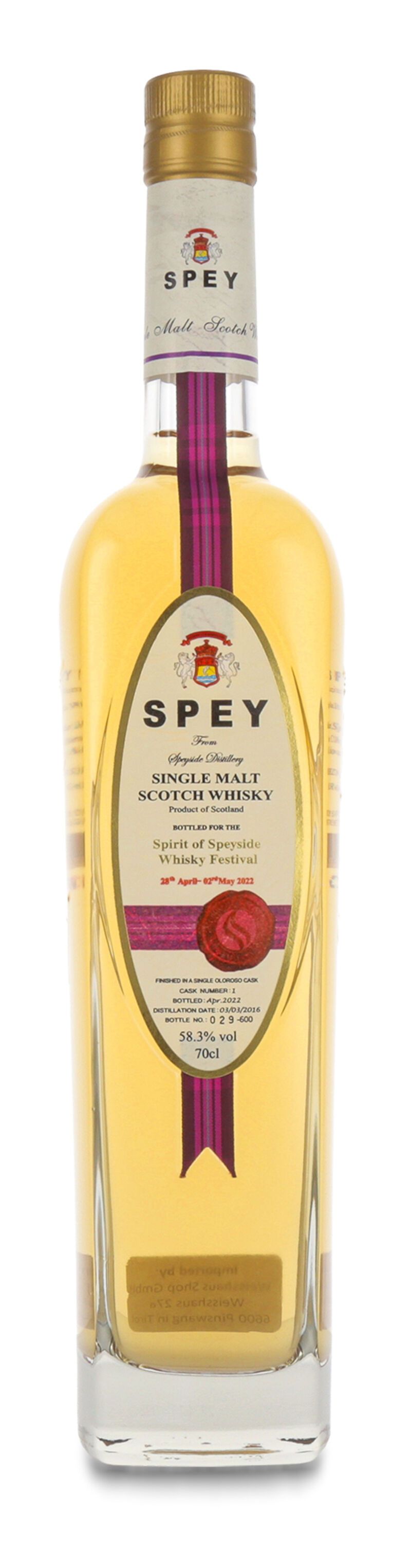 Spey Spirit of Speyside Whisky Festival 2022 Limited Edition Whisky 58,3% vol. 0,70l