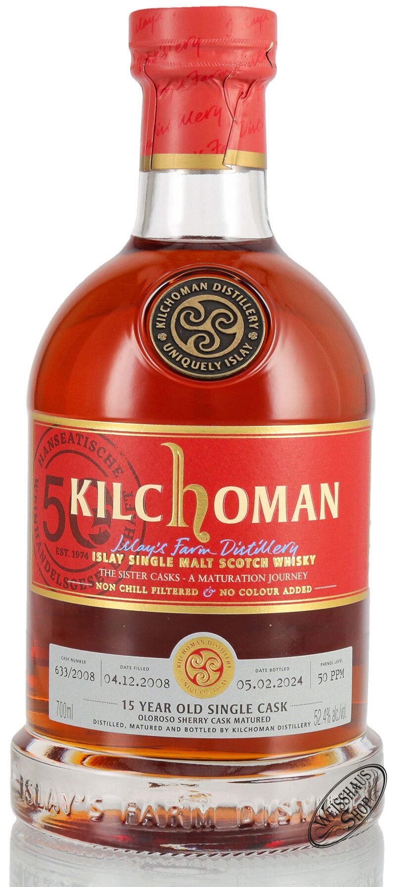 Kilchoman Vintage 2008 Sherry Cask Islay Whisky 52,4% vol. 0,70l Kilchoman Vintage 2008 Sherry Cask Islay Whisky 52,4% vol. 0,70l