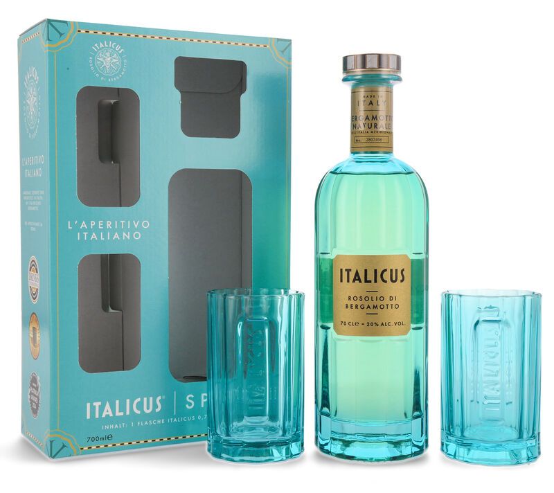 Italicus Rosolio di Bergamotto Likör 20% vol. 0,70l Geschenk-Set