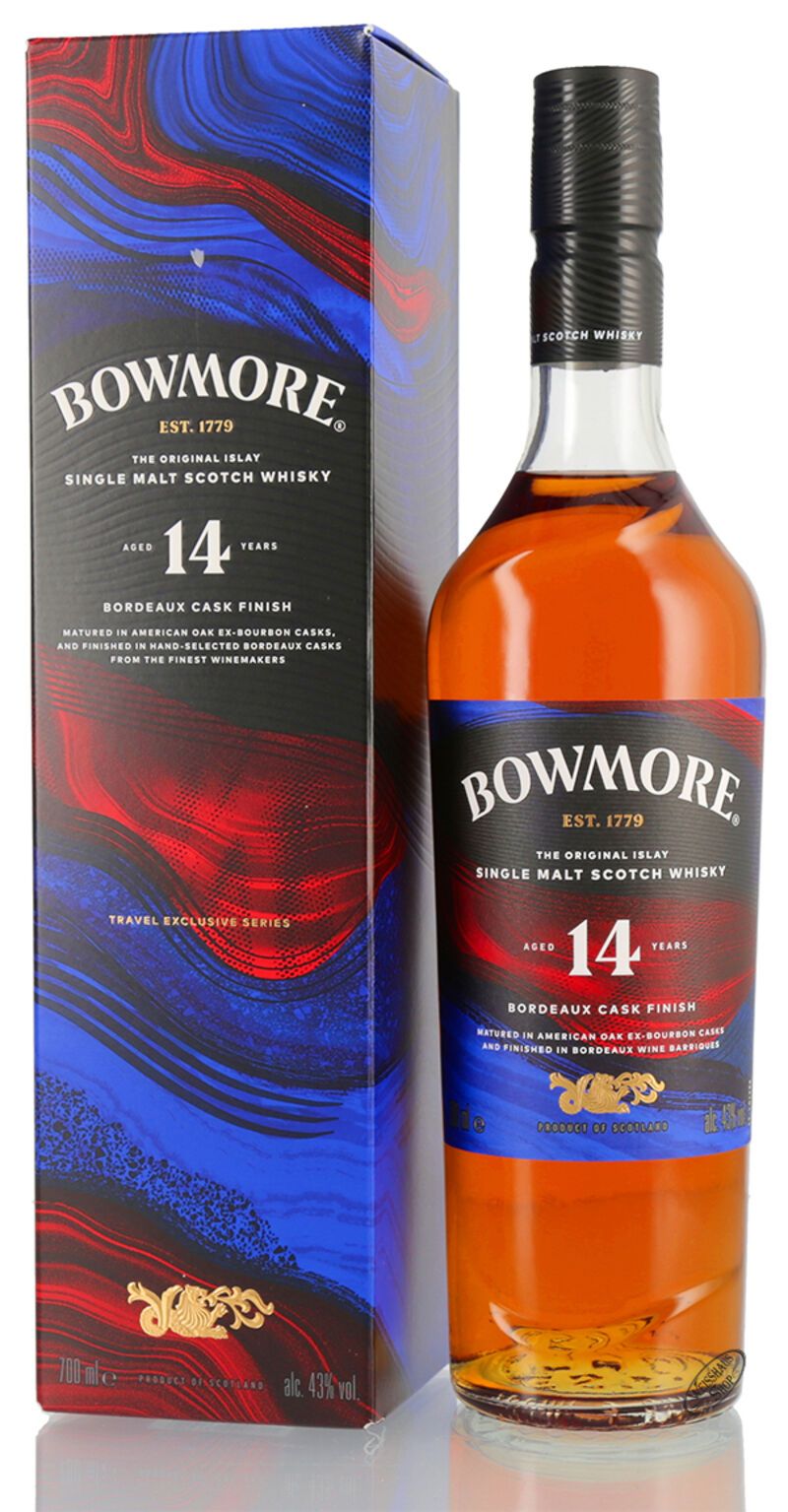 Bowmore 14 YO Bordeaux Cask Finish Islay Whisky 43% vol. 0,70l Bowmore 14 YO Bordeaux Cask Finish Islay Whisky 43% vol. 0,70l
