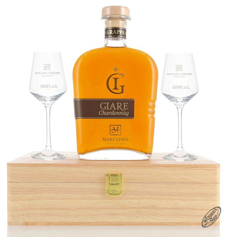 Marzadro Grappa Le Giare Chardonnay mit 2 Gläsern 45% vol. 0,70l Marzadro Grappa Le Giare Chardonnay mit 2 Gläsern 45% vol. 0,70l